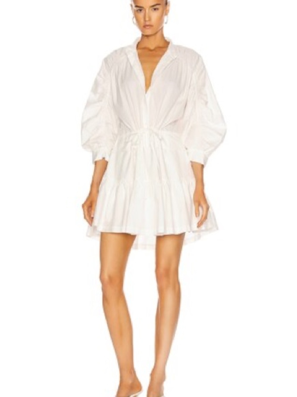 Frame Ruched Puff Sleeve Mini White Dress Sz M Summer Beach Vacation Classy